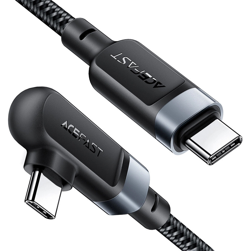 Acefast - Data Cable (C5-03) - Fast Charging, Type-C to Type-C, 100W, 5A, Right Angle Design, Nylon Braid, 2m - Black