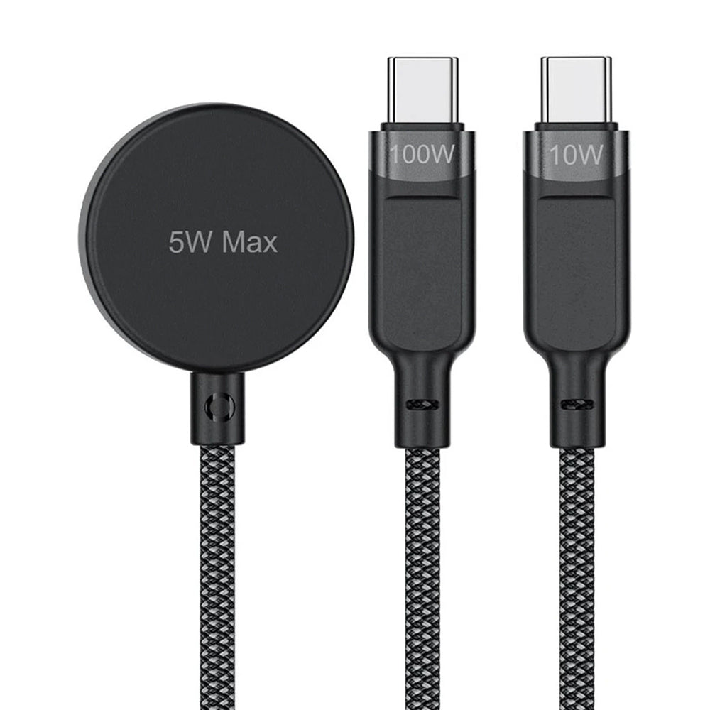Acefast - Data Cable (C6-11) - Fast Charging, 2x Type-C, Wireless Charger to USB-C, 3in1, 100W, 5A, 5W, 480Mb/s, 1.2m - 