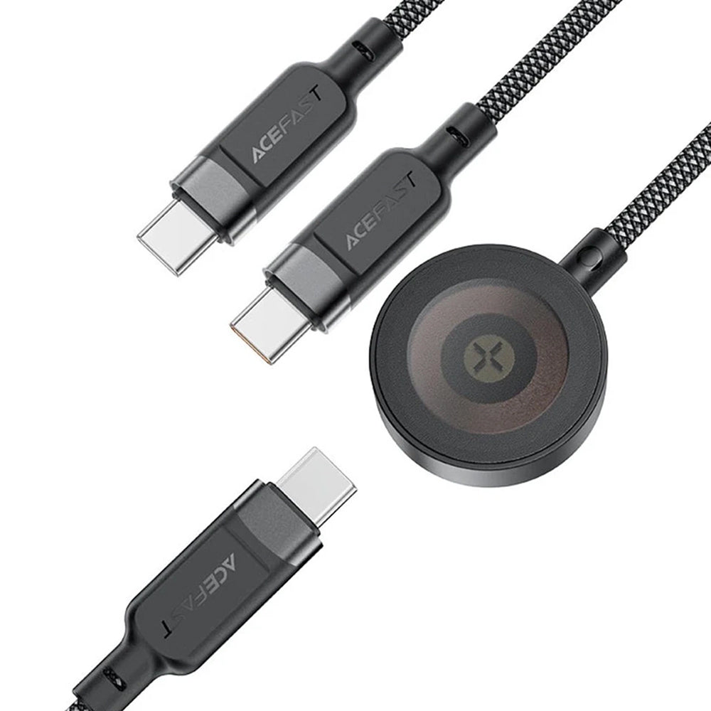 Acefast - Data Cable (C6-11) - Fast Charging, 2x Type-C, Wireless Charger to USB-C, 3in1, 100W, 5A, 5W, 480Mb/s, 1.2m - 