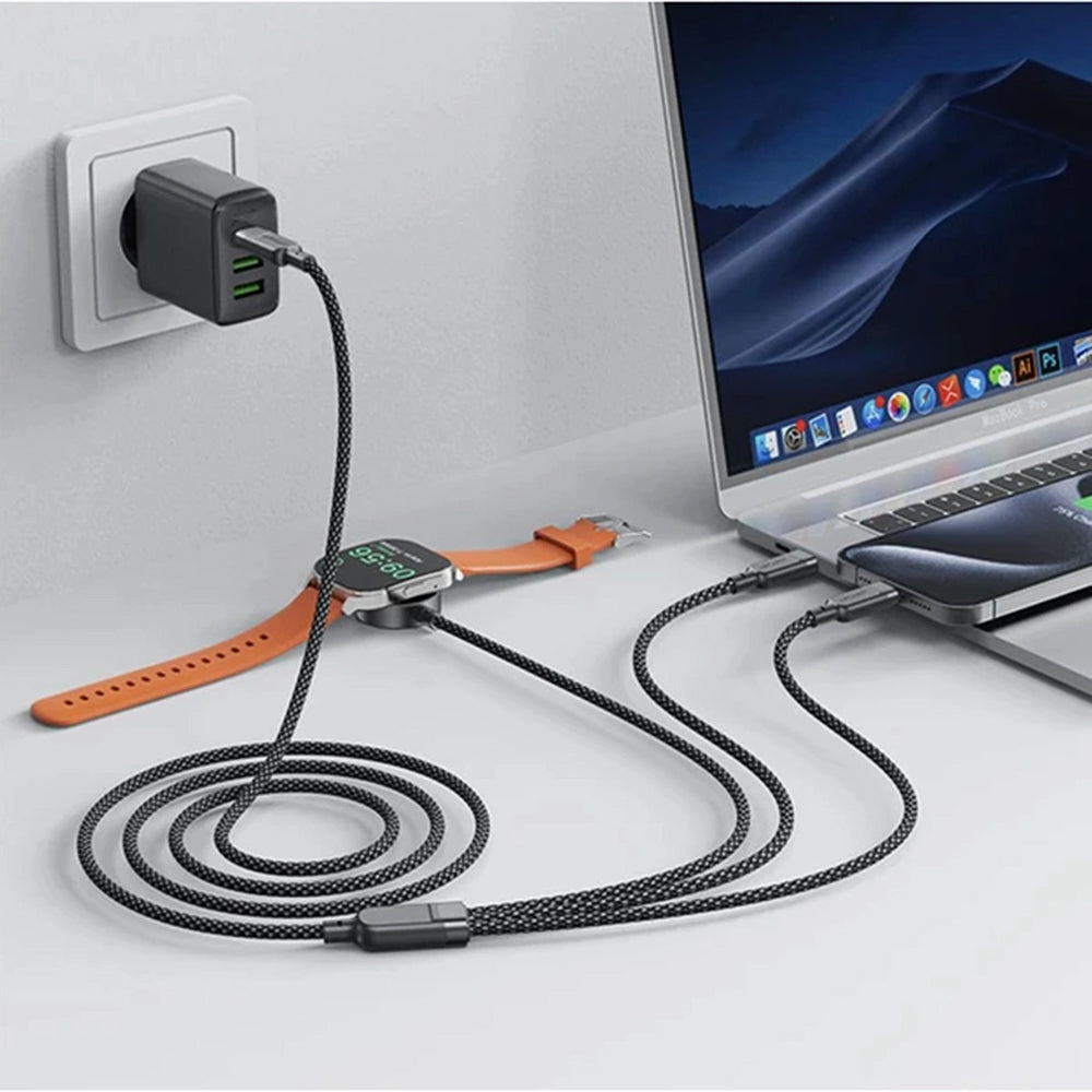 Acefast - Data Cable (C6-11) - Fast Charging, 2x Type-C, Wireless Charger to USB-C, 3in1, 100W, 5A, 5W, 480Mb/s, 1.2m - 