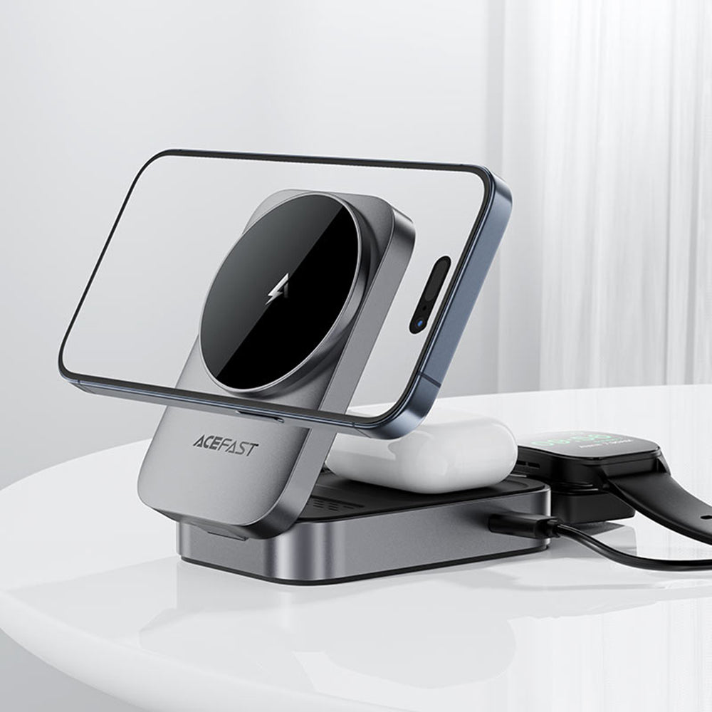 Acefast Incarcator Acefast Charging Station 3in1 (E22), for Phone, Earbuds, Apple Watch, 22.5W, 2.5A, Foldable, Metal Gr