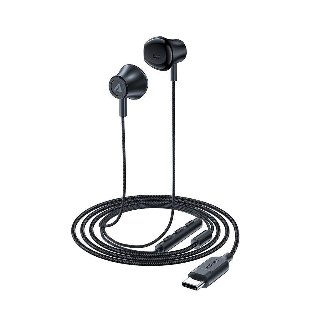 Acefast - Wired Earphones (L2) - Type-C, Half-In-ear, with Microphone, Remote Control, Flexible Body, 1.2m - Black