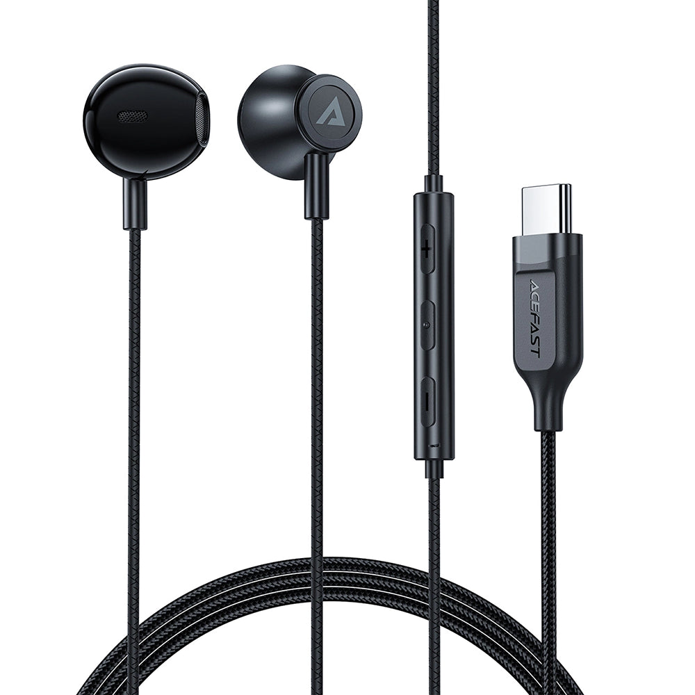 Acefast - Wired Earphones (L2) - Type-C, Half-In-ear, with Microphone, Remote Control, Flexible Body, 1.2m - Black