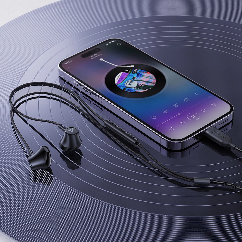Acefast - Wired Earphones (L2) - Type-C, Half-In-ear, with Microphone, Remote Control, Flexible Body, 1.2m - Black