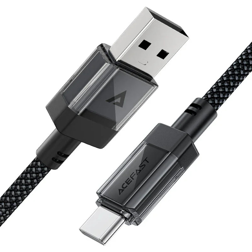 Acefast - Data Cable (C12-04) - Fast Charging, USB to Type-C, 3A, Transparent Shell, Braided Nylon, 1.2m - Black