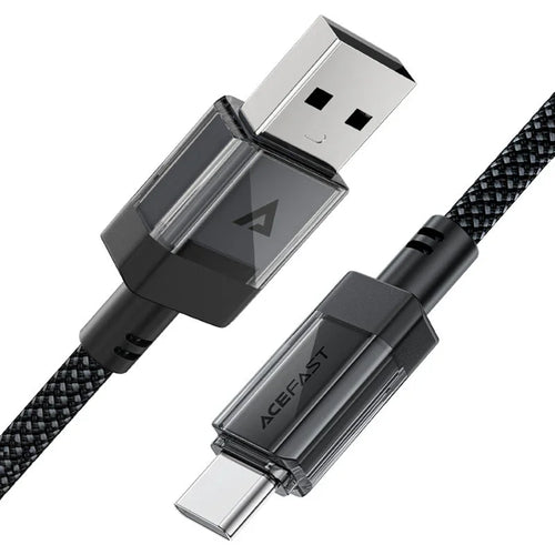 Acefast - Data Cable (C12-04) - Fast Charging, USB to Type-C, 3A, Transparent Shell, Braided Nylon, 1.2m - Black