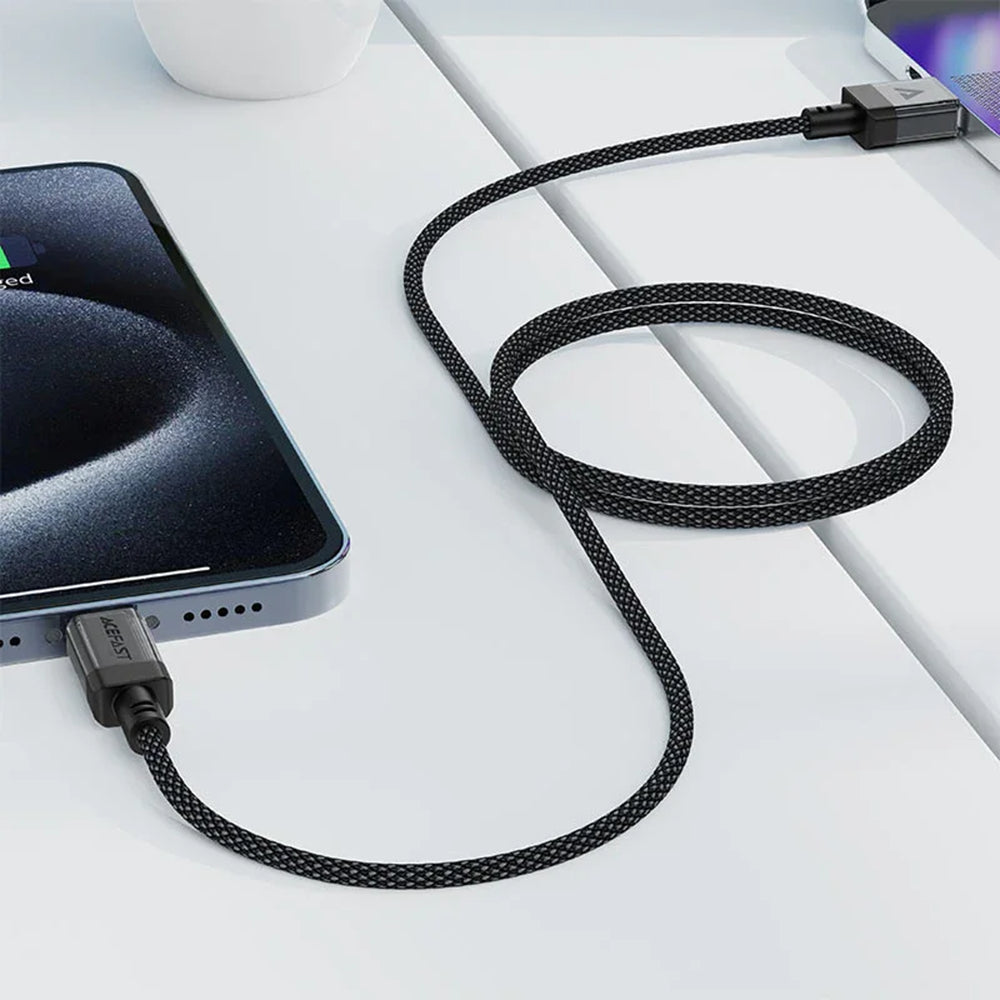Acefast - Data Cable (C12-04) - Fast Charging, USB to Type-C, 3A, Transparent Shell, Braided Nylon, 1.2m - Black