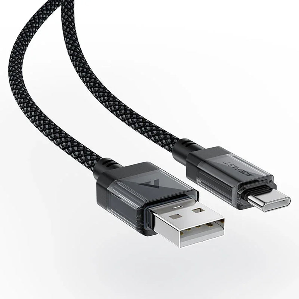 Acefast - Data Cable (C12-04) - Fast Charging, USB to Type-C, 3A, Transparent Shell, Braided Nylon, 1.2m - Black