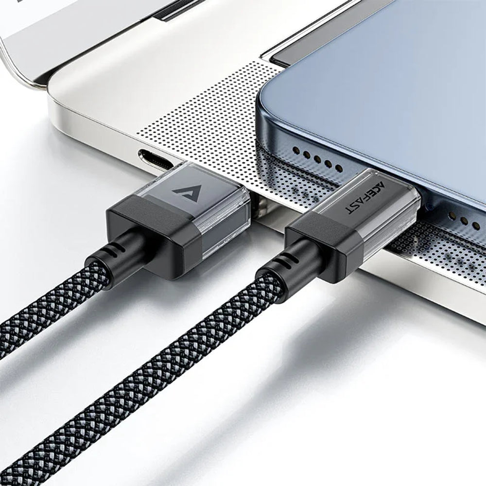 Acefast - Data Cable (C12-04) - Fast Charging, USB to Type-C, 3A, Transparent Shell, Braided Nylon, 1.2m - Black