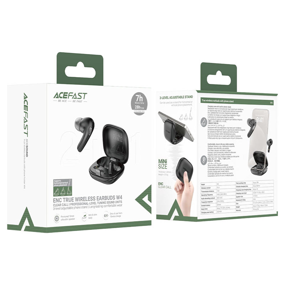 Acefast - Wireless Earbuds (W4) - In-ear TWS, BT v5.4, ENC Noise Cancelling, with Built-in Phone Stand, IPX4, 350mAh - B