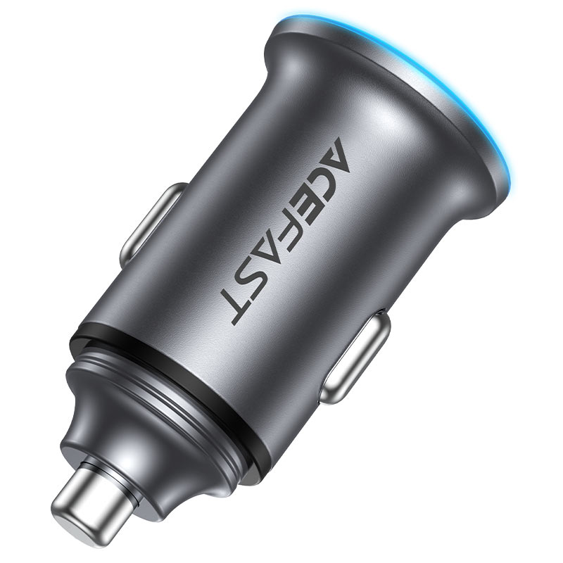 Acefast - Car Charger (B15) - Fast Charge, USB, Type-C, 65W, Aluminium Alloy - Metal Gray