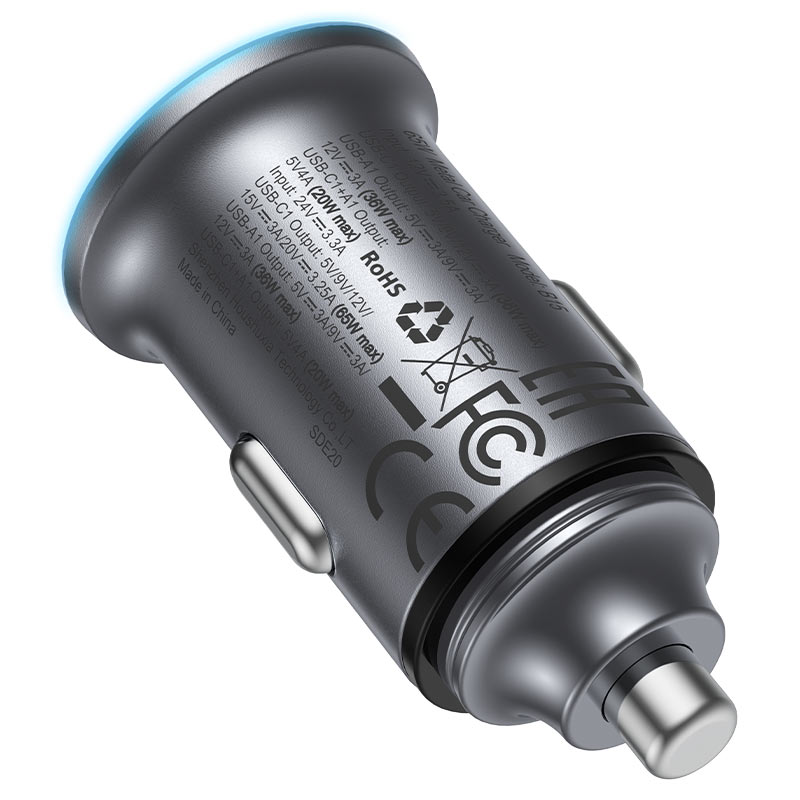 Acefast - Car Charger (B15) - Fast Charge, USB, Type-C, 65W, Aluminium Alloy - Metal Gray