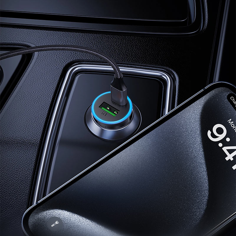 Acefast - Car Charger (B15) - Fast Charge, USB, Type-C, 65W, Aluminium Alloy - Metal Gray