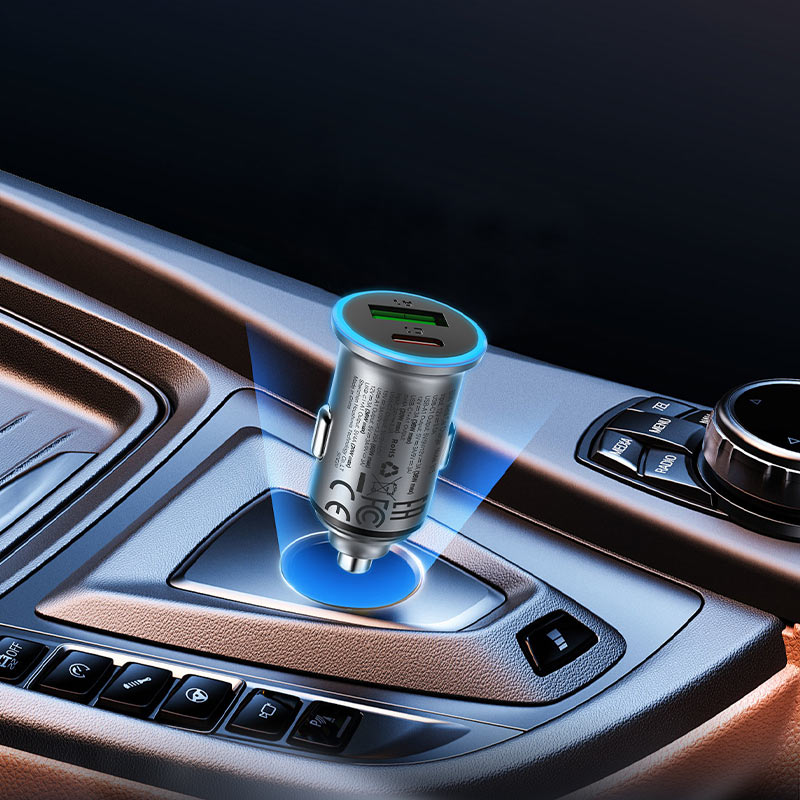 Acefast - Car Charger (B15) - Fast Charge, USB, Type-C, 65W, Aluminium Alloy - Metal Gray