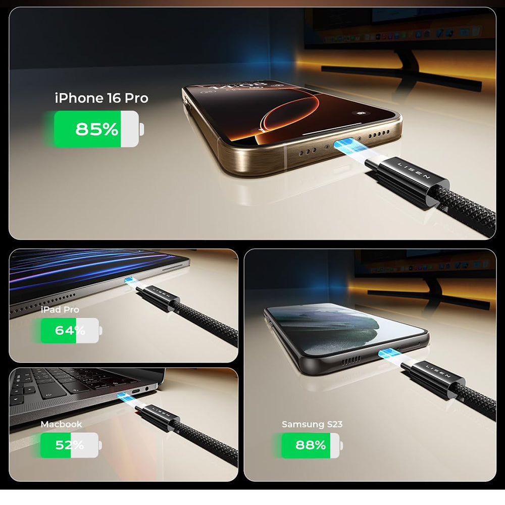 Lisen - (5 pack) Data Cable (YL0123070010) - Type-C, 60W, 480Mbps, Fast Charging, Braided, 1m/1m/2m/2m/3m - Black