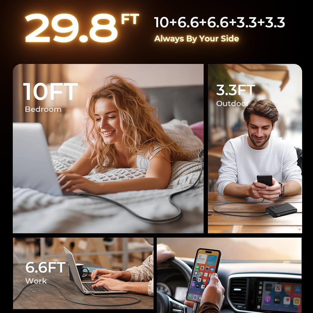 Lisen - (5 pack) Data Cable (YL0123070010) - Type-C, 60W, 480Mbps, Fast Charging, Braided, 1m/1m/2m/2m/3m - Black