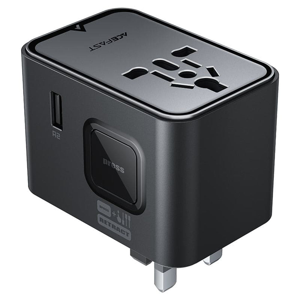 Acefast - Travel Adapter (Z8) - 3x USB-C, 2x USB, EU, UK, AUS, US, 45W, GaN Technology, Fast Charging - Black