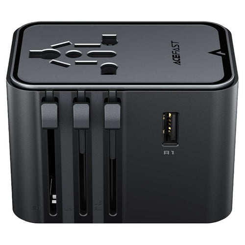 Acefast - Travel Adapter (Z8) - 3x USB-C, 2x USB, EU, UK, AUS, US, 45W, GaN Technology, Fast Charging - Black