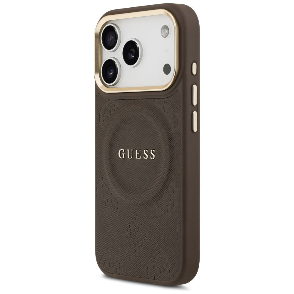 Husa de protectie Guess Peony Hot Stamp compatibil cu iPhone 17 Pro, Maro