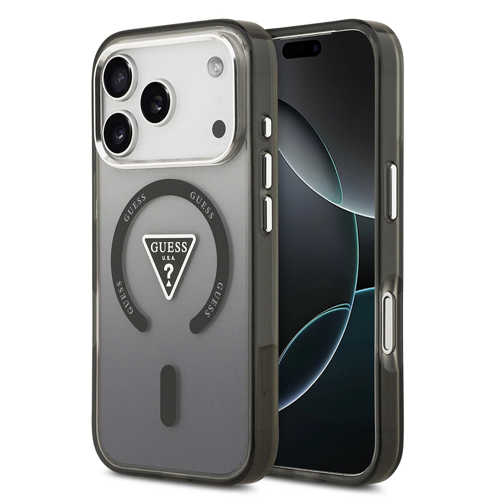 Husa pentru iPhone 17 Pro Max - Guess IML Gradient Triangle Logo MagSafe (GUHMP17XHGTMLCGK) - Black