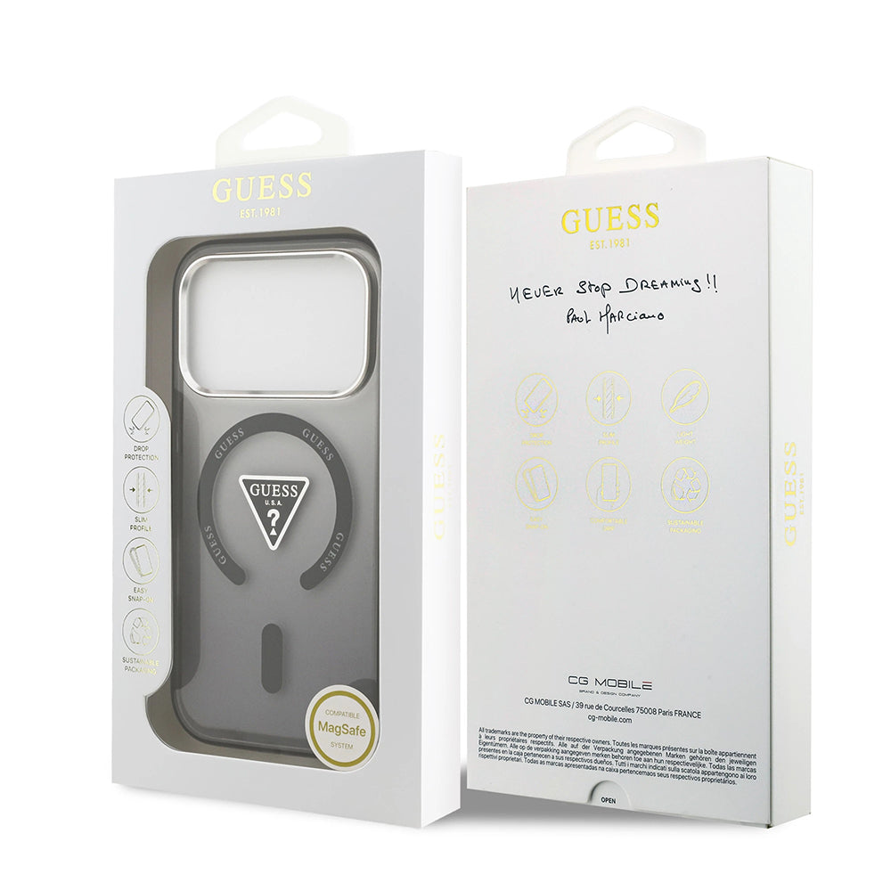Husa pentru iPhone 17 Pro Max - Guess IML Gradient Triangle Logo MagSafe (GUHMP17XHGTMLCGK) - Black