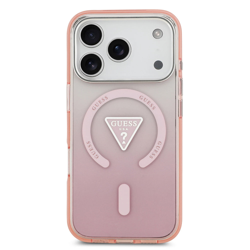 Husa pentru iPhone 17 Pro - Guess IML Gradient Triangle Logo MagSafe (GUHMP17LHGTMLCGP) - Pink