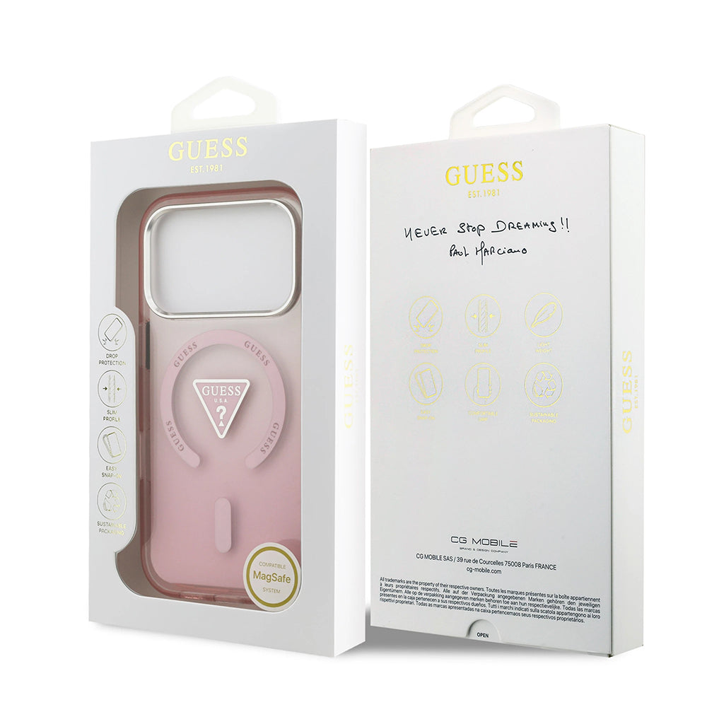Husa pentru iPhone 17 Pro - Guess IML Gradient Triangle Logo MagSafe (GUHMP17LHGTMLCGP) - Pink
