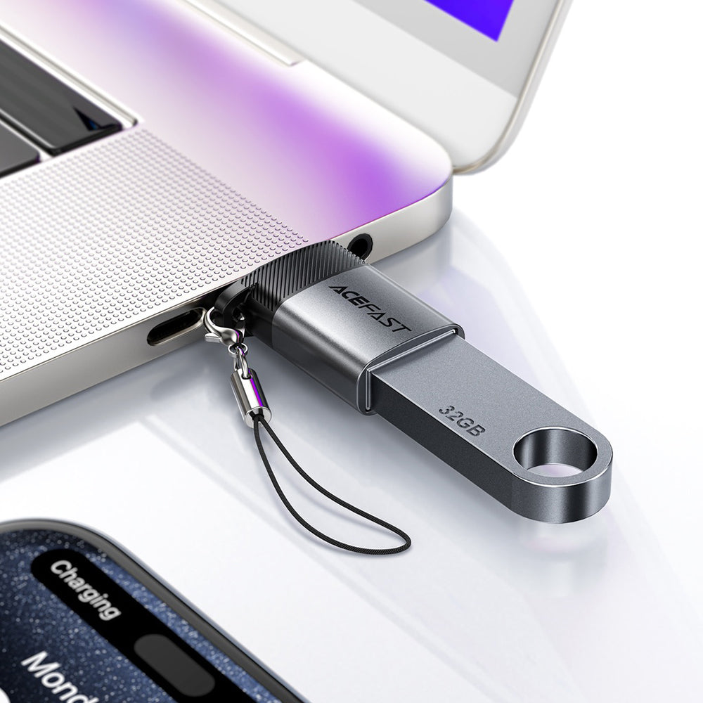 Acefast - Adapter (J7) - with OTG Function, USB to Type-C, 10Gbps Data Transmission, Fast Charging - Metal Gray