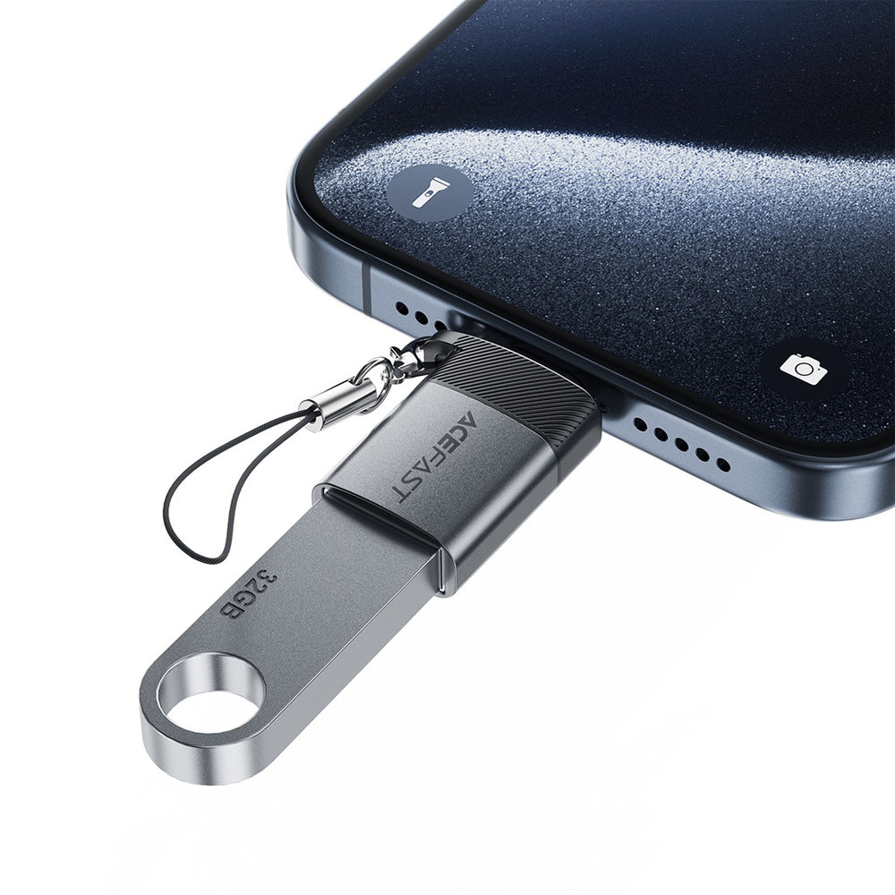 Acefast - Adapter (J7) - with OTG Function, USB to Type-C, 10Gbps Data Transmission, Fast Charging - Metal Gray