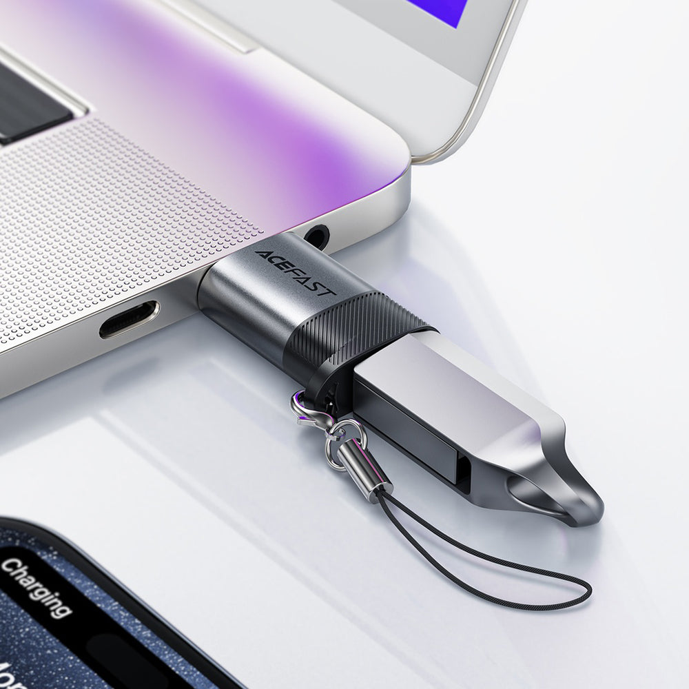 Acefast - Adapter (J8) - Type-C to USB, 10Gbps Data Transmission, 27W, Fast Charging - Metal Gray