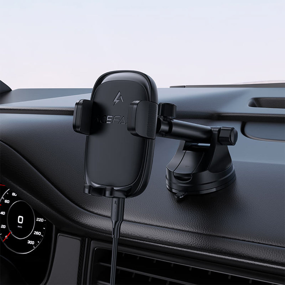 Acefast - Car Holder with Wireless Charging (D49) - for Dashboard/Windshield, Magnetic Grip, Lock Clip, 15W, for 4.7-6.9
