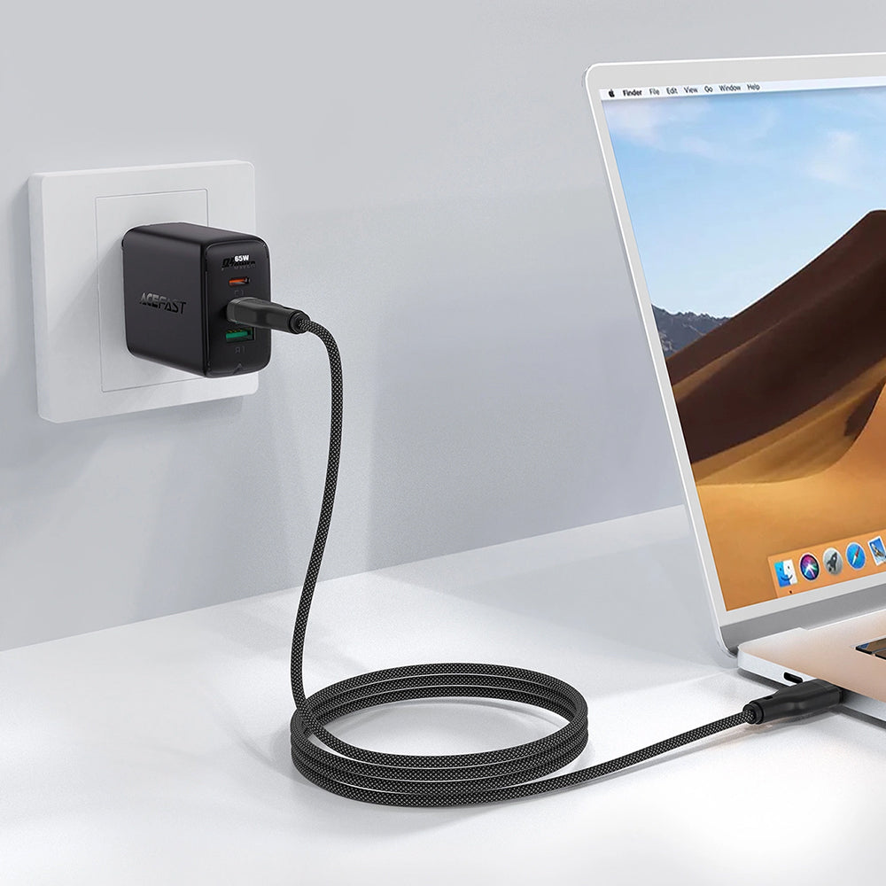 Acefast - Data Cable (C8-03) - Fast Charging, Type-C to Type-C, 60W, 3A, Nylon Braided, 25.000 Bends, 1.2m - Black