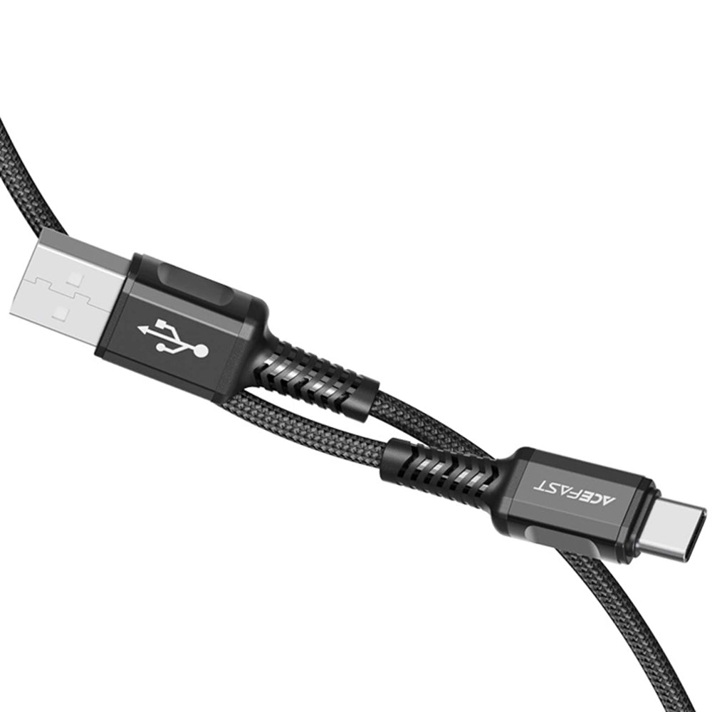 Acefast - Data Cable (C1-04) - USB to Type-C, 3A, Fast Charging, Nylon Braid, 1.2m - Black