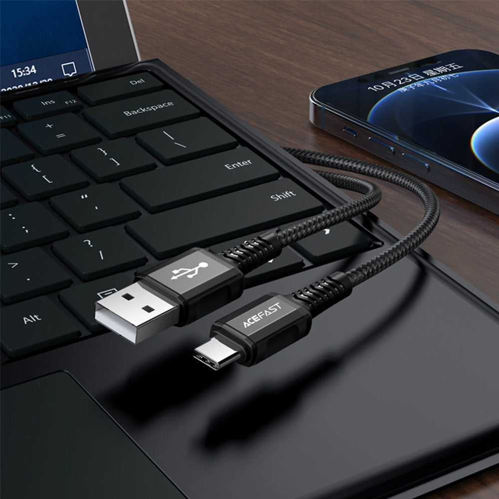 Acefast - Data Cable (C1-04) - USB to Type-C, 3A, Fast Charging, Nylon Braid, 1.2m - Black