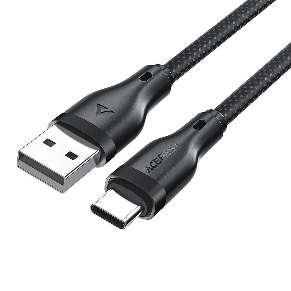 Acefast - Data Cable (C8-04) - Fast Charging, USB to Type-C, 3A, Nylon Braided, 25.000 Bends, 1.2m - Black