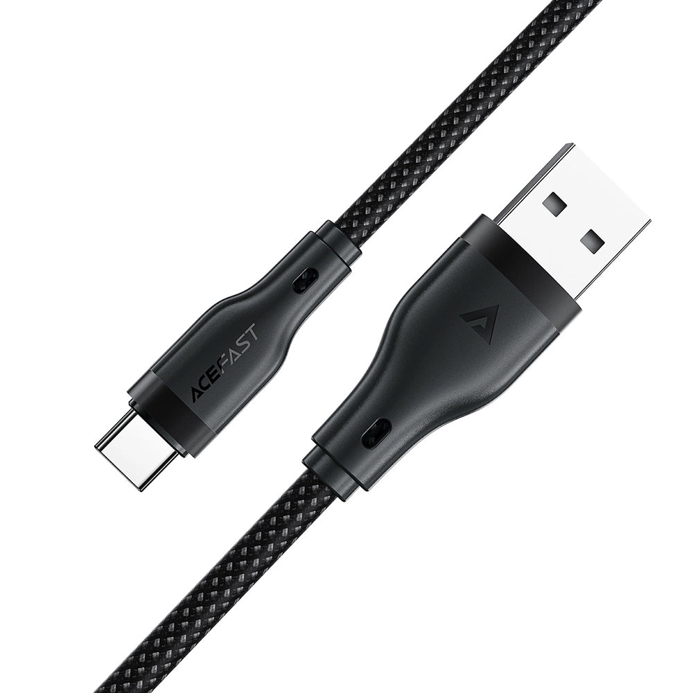 Acefast - Data Cable (C8-04) - Fast Charging, USB to Type-C, 3A, Nylon Braided, 25.000 Bends, 1.2m - Black