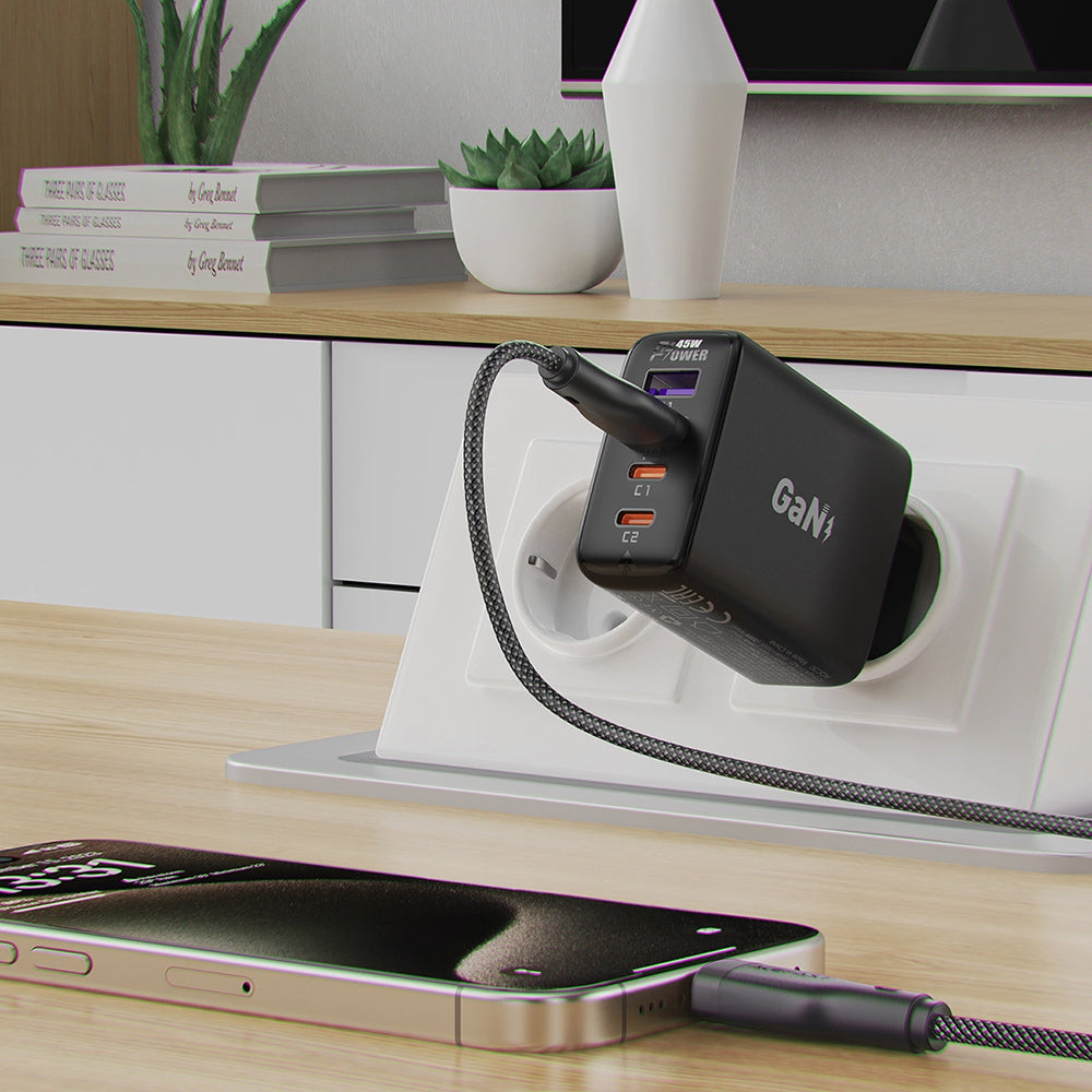 Acefast - Data Cable (C8-04) - Fast Charging, USB to Type-C, 3A, Nylon Braided, 25.000 Bends, 1.2m - Black
