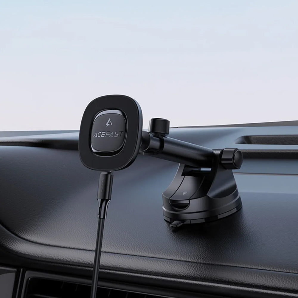 Acefast - Car Holder with Wireless Charging (D47) - for Dashboard, Magnetic Grip, Lock Clip, 15W, for 4.7-6.9" Phones - 