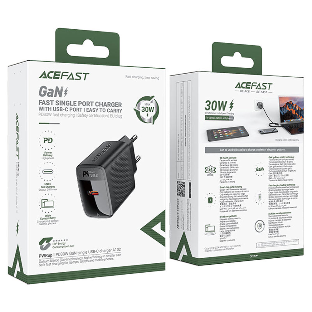 Acefast - Wall Charger (A102) - GaN, Fast Charging, Type-C, PD30W, Smart Chip - Black