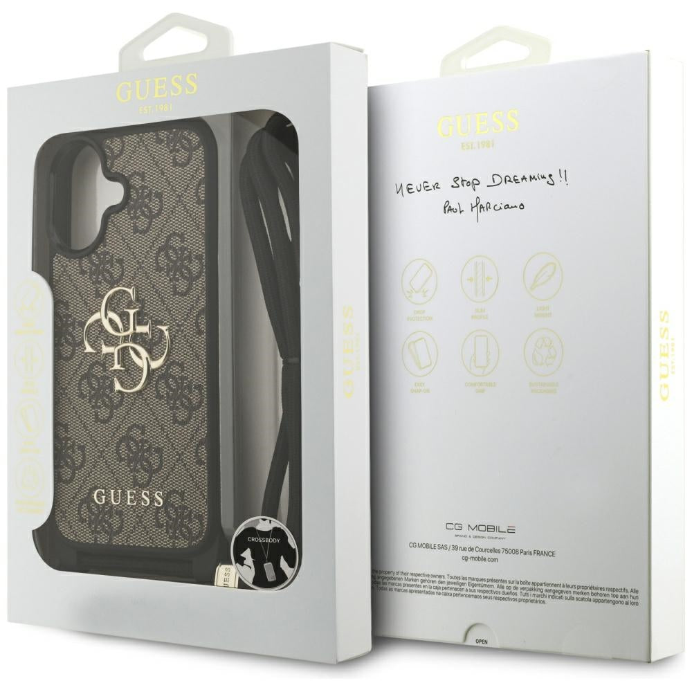 Husa pentru iPhone 17 - Guess Hardcase 4G CBDY Big Logo with Cord Strap (GUHCP17SP4GMGCRW) - Brown