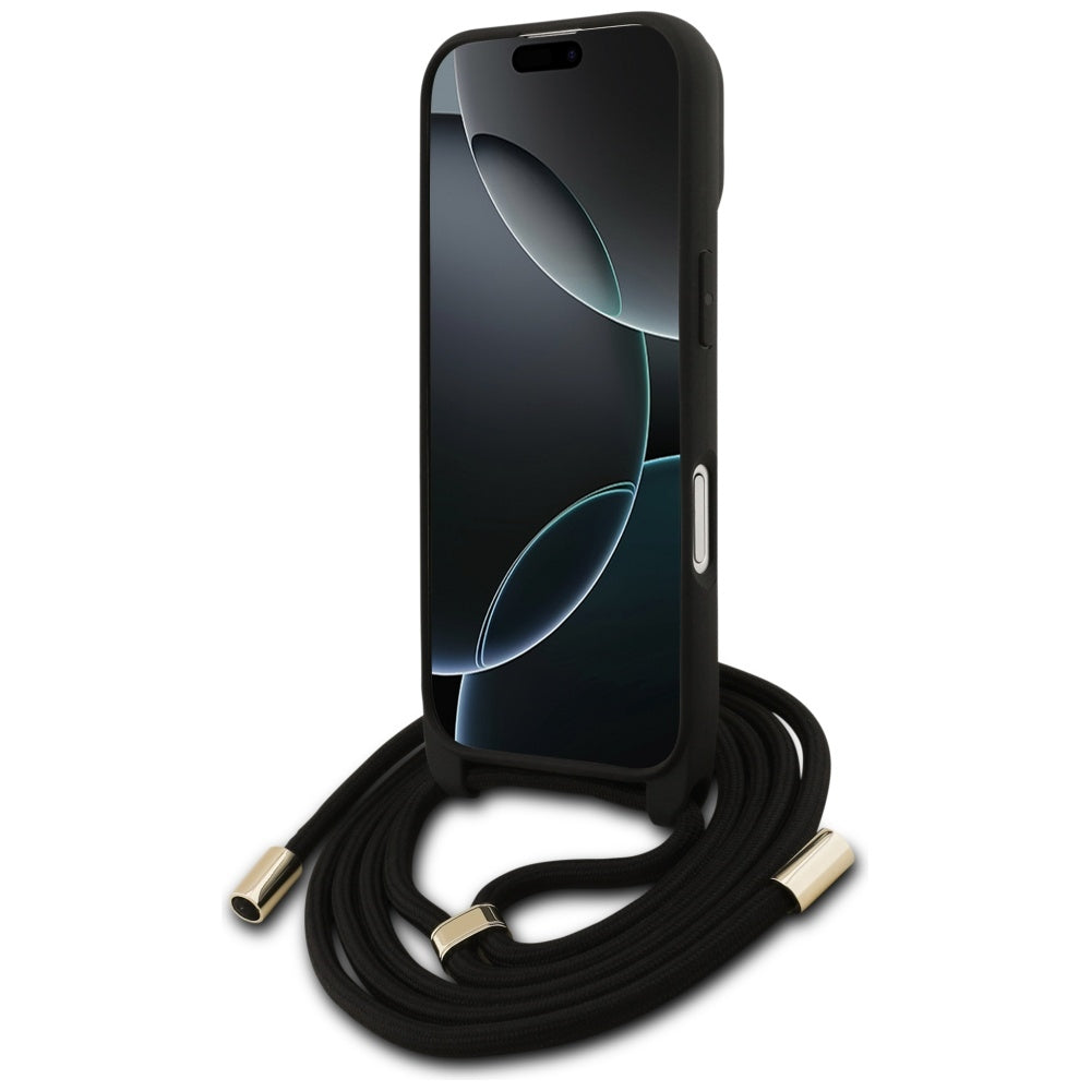 Husa pentru iPhone 17 - Guess Hardcase 4G CBDY Big Logo with Cord Strap (GUHCP17SP4GMGCRW) - Brown
