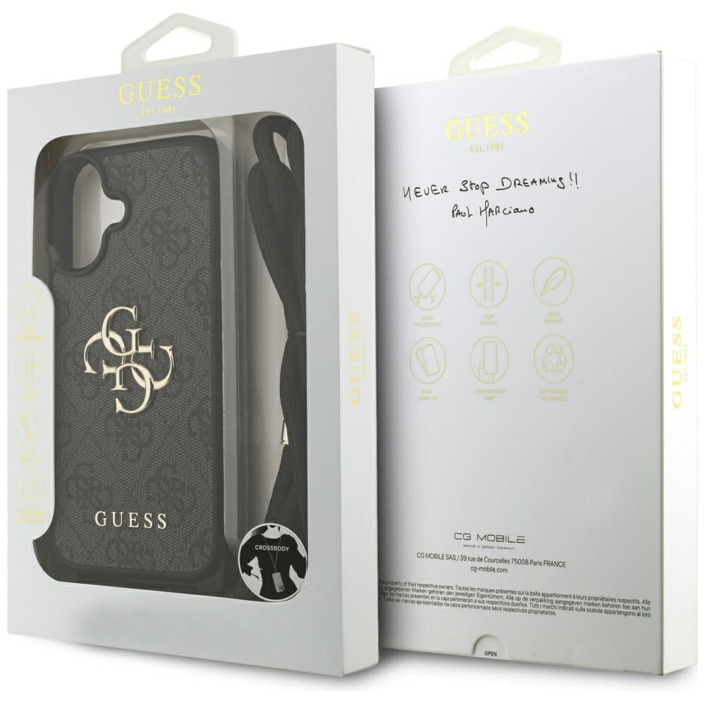 Husa pentru iPhone 17 - Guess Hardcase 4G CBDY Big Logo with Cord Strap (GUHCP17SP4GMGCRK) - Black