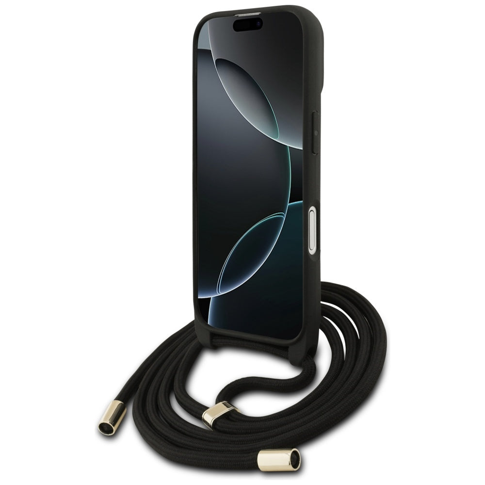 Husa pentru iPhone 17 - Guess Hardcase 4G CBDY Big Logo with Cord Strap (GUHCP17SP4GMGCRK) - Black