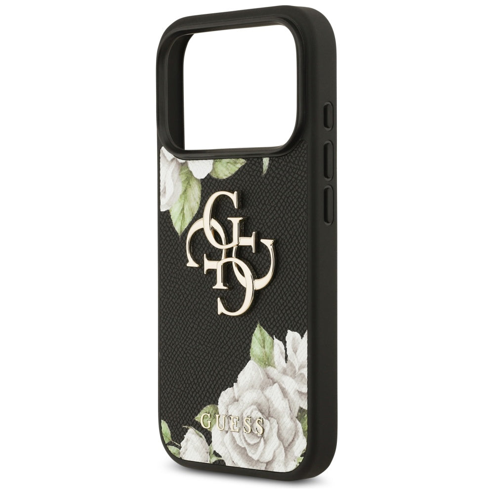 Husa pentru iPhone 17 Pro - Guess Hardcase 4G Grained Roses Big Logo (GUHCP17LPGROP4MK) - Black