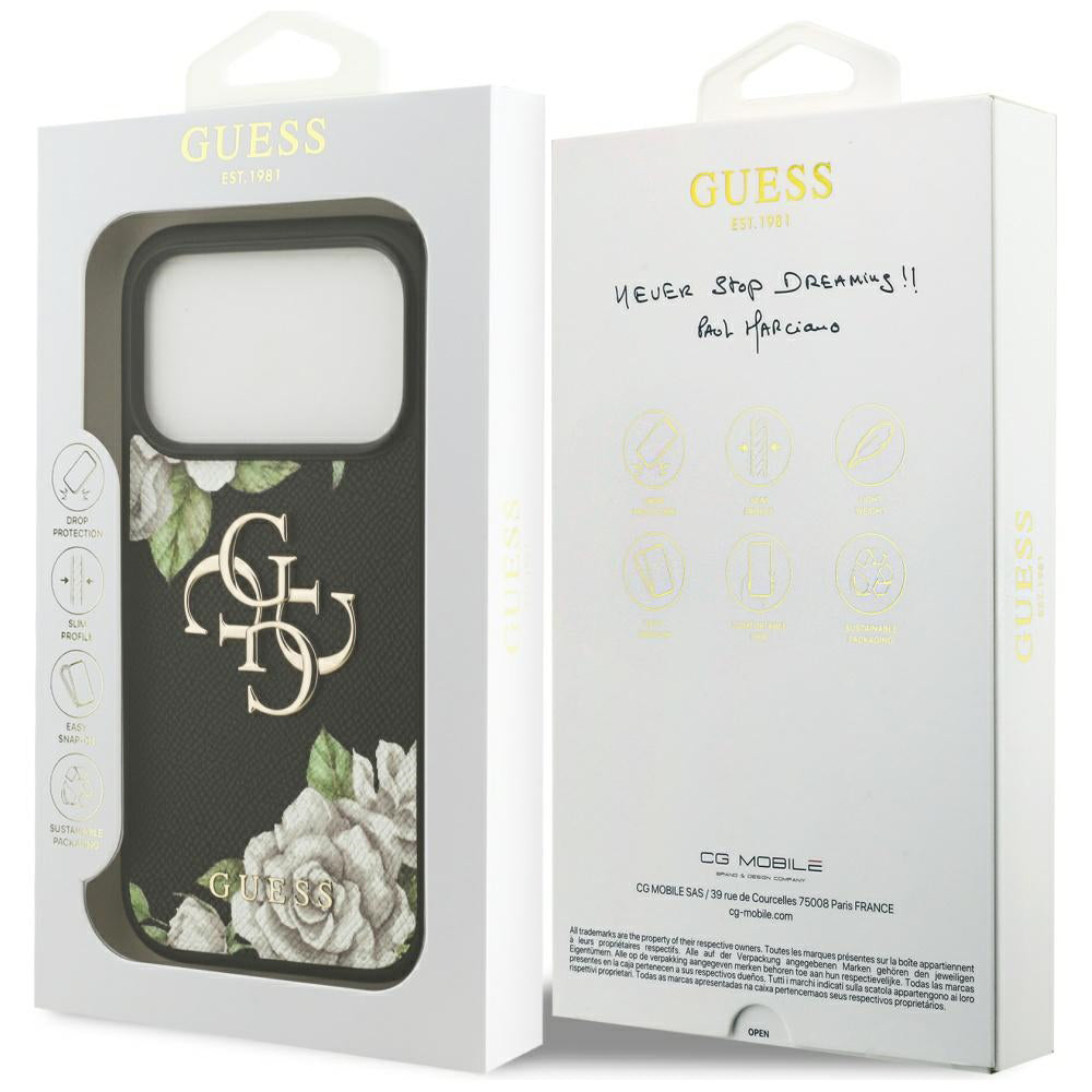 Husa pentru iPhone 17 Pro - Guess Hardcase 4G Grained Roses Big Logo (GUHCP17LPGROP4MK) - Black