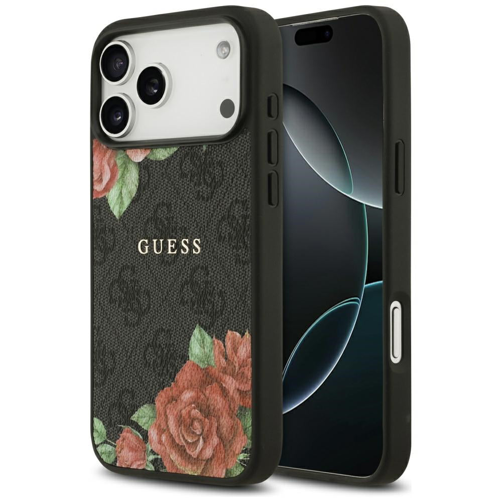 Husa pentru iPhone 17 Pro - Guess Hardcase 4G Flowers Print MagSafe (GUHMP17LP4ROPEMCK) - Black