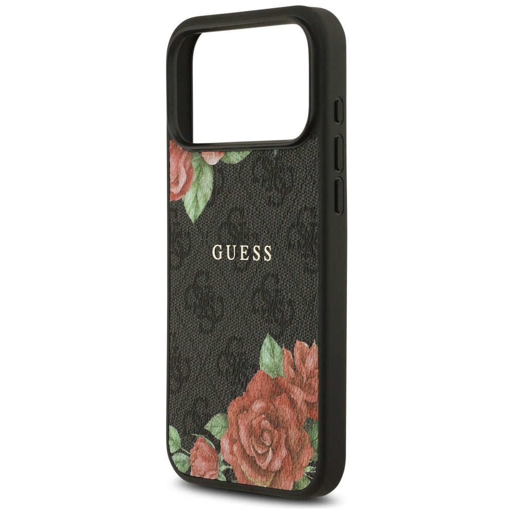 Husa pentru iPhone 17 Pro - Guess Hardcase 4G Flowers Print MagSafe (GUHMP17LP4ROPEMCK) - Black
