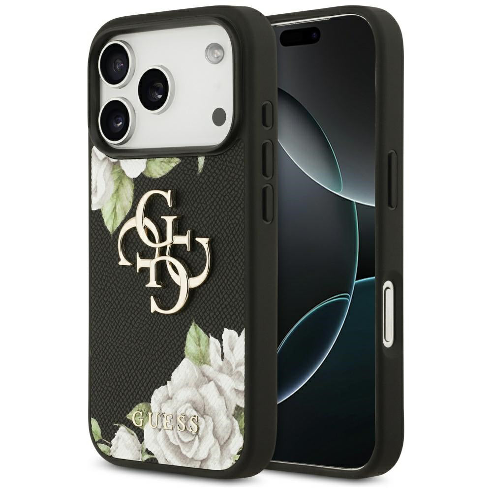 Husa pentru iPhone 17 Pro Max - Guess Hardcase 4G Grained Roses Big Logo (GUHCP17XPGROP4MK) - Black