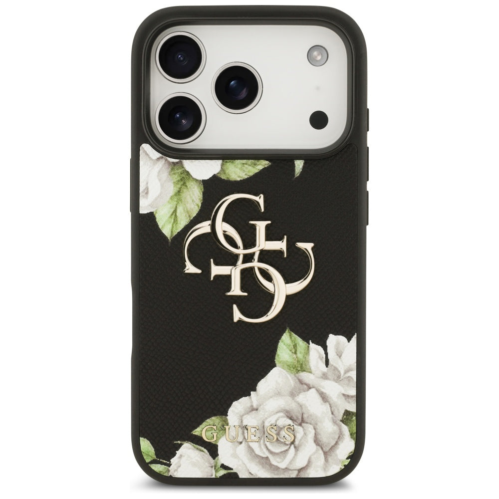 Husa pentru iPhone 17 Pro Max - Guess Hardcase 4G Grained Roses Big Logo (GUHCP17XPGROP4MK) - Black