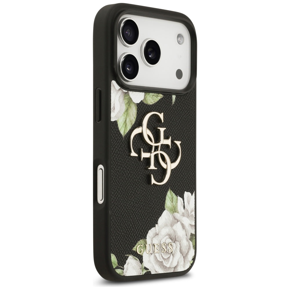 Husa pentru iPhone 17 Pro Max - Guess Hardcase 4G Grained Roses Big Logo (GUHCP17XPGROP4MK) - Black